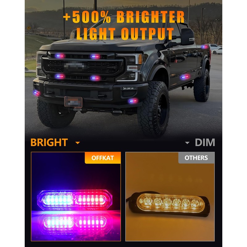 OFFKAT Upgraded 8 PCS 12 LED Sync Feature Emergency Strobe