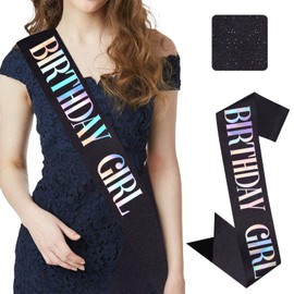 CIEHER Birthday Girl Sash for Women Girls, 67" L x 3.6" W, Black - Perfect for 16th 18th 21st 30th 40th 50th 60th 70th 80th Birthday Decorations