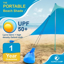 ALPHA CAMP Beach Tent Canopy, Portable Sun Shelter Sun Shade 7x7 FT with Sandbag Anchors, 2 Pole Pop Up Outdoor Shelter Family Size for Beach, Camping, Fishing, Backyard, Picnics - Blue