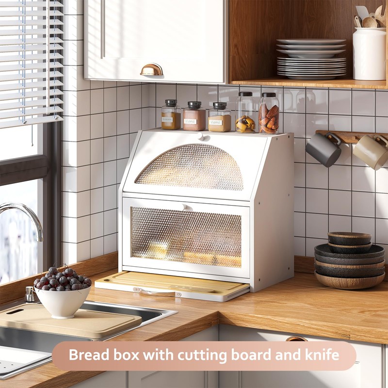 STDDRE Bamboo Bread Box with Cutting Board, Double Layer Extra