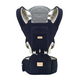 Sharth Baby Carrier with Hip Seat, 6-in-1 Ergonomic Adjustable Carrier for Infants & Toddlers (7–41 lbs) – Breathable Mesh, Cotton-Linen, Ultra Storage, Head & Lumbar Support, Dark Blue, 0–36 Months