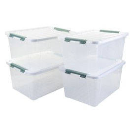 Parlynies 35 Quart Latch Box, Plastic Storage Bins with Lids, 4-Pack Stackable Clear Storage Organizing Box with Heavy Duty Latches