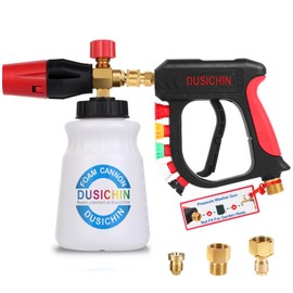DUSICHIN Foam Cannon Short Pressure Washer Gun 1/4 Inch Quick Connector,Car Wash Foam Gun with 5 Pressure Washer Nozzle Tips 3/8'' Swivel Quick Connector,Additional Orifice Nozzle 1.04mm Car Washing
