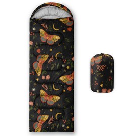 QOOMO Printed Butterfly Plant Printed Camping Sleeping Bags,3 Season Warm & Cool Weather,Lightweight,Waterproof Sleeping Bags for Adults & Kids,Traveling,and Outdoors,Camping Gear Equipment,31x90inch