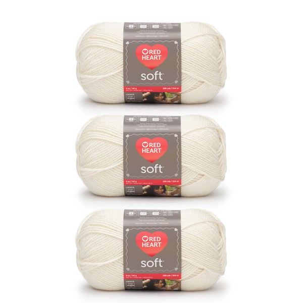 Red Heart Soft Off White Yarn - 3 Pack of 141g/5oz - Acrylic - 4 Medium (Worsted) - 256 Yards - Knitting, Crocheting & Crafts