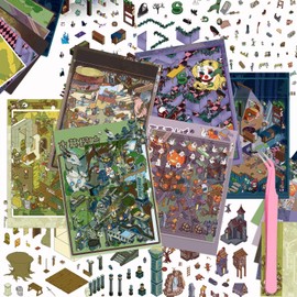 6 Sheets Large 3D Isometric Dark Gothic Scene Sticker – Spooky Fantasy Miniature Room Sticker Kit with Haunted Witch House Halloween for Journaling, Scrapbooking & Stress Relief