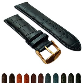 14mm Blue Genuine Leather Mock Croc Watch Strap Band Mens Crocodile Padded Gold Buckle