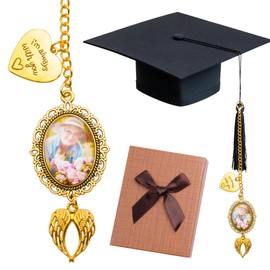 Bylion 2 Pack Custom Memorial Graduation Cap Photo Charm Class of 2025 Tassel Charms I Always with You Memorial Ceremony College Gift DIY Photo Chain Wear on Cap for Graduation (Gold)