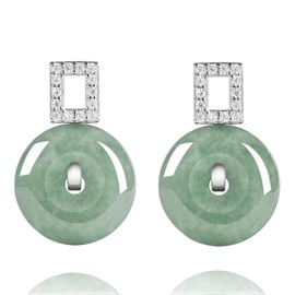 Xgimas Natural Green Jade Dangle Stud Earrings for Women, 925 Sterling Silver Inlay Earrings for Jewelry Gifts