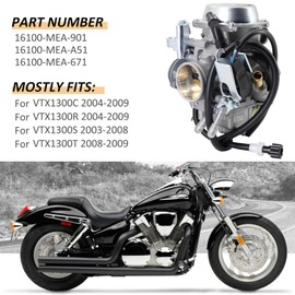 KIPA Carburetor for Honda VTX1300 VTX1300C VTX1300R 2004-2009 VTX1300S 2003-2008 VTX1300T 2008-2009 16100-MEA-901