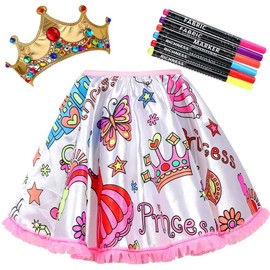 RICHNESS Color Your Own Dress Princess Dress Up Skirt with Fabric Markers & Self-adhesive Jewels DIY Party Crafts for Girls Age 4-6 …