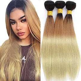 Ombre Bundles 1B/27/613 Three Tone Bundles straight Brazilian Remy Hair Bundles 1B427 Ombre Three Tone Hair Bundles Hair Extensions For Women 22 24 26 Inch