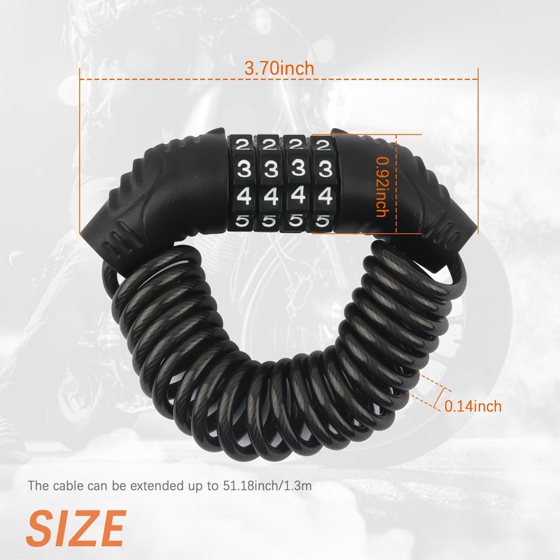 Motorcycle Helmet Lock with Combination Lock,Retractable Motorcycle Locks Anti Theft