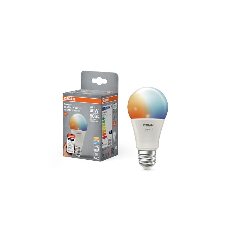 OSRAM SMART+ LED-Lampe, A60, 9W, 2700–6500K, E27, Kolbenform, Tunable White,