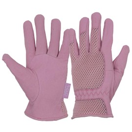 Womens Garden Gloves, Scratch Resistance Leather Gardening Gloves for Ladise, 3D Mesh Comfort Fit - Improves Dexterity and Breathability, Yard Gloves for Vegetable or Pruning Roses (Medium, Pink)