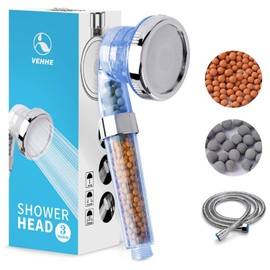VEHHE Shower Head High Pressure, Power Filter Ionic Shower Head with Beads, 3 Shower Modes Water Saving Bathing for Adults Children Pets Home and Gym Use (Blue)