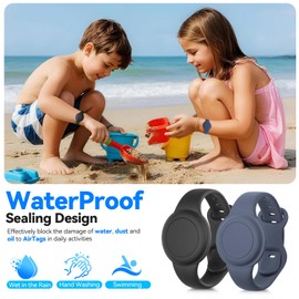 Waterproof 2 Pack Apples AirTags Bracelet for Kid, Hidden Silicone Air Tag Holder for Kid, AirTags GPS Tracker Watch (G-Black+Dark Blue, 2 Pack)