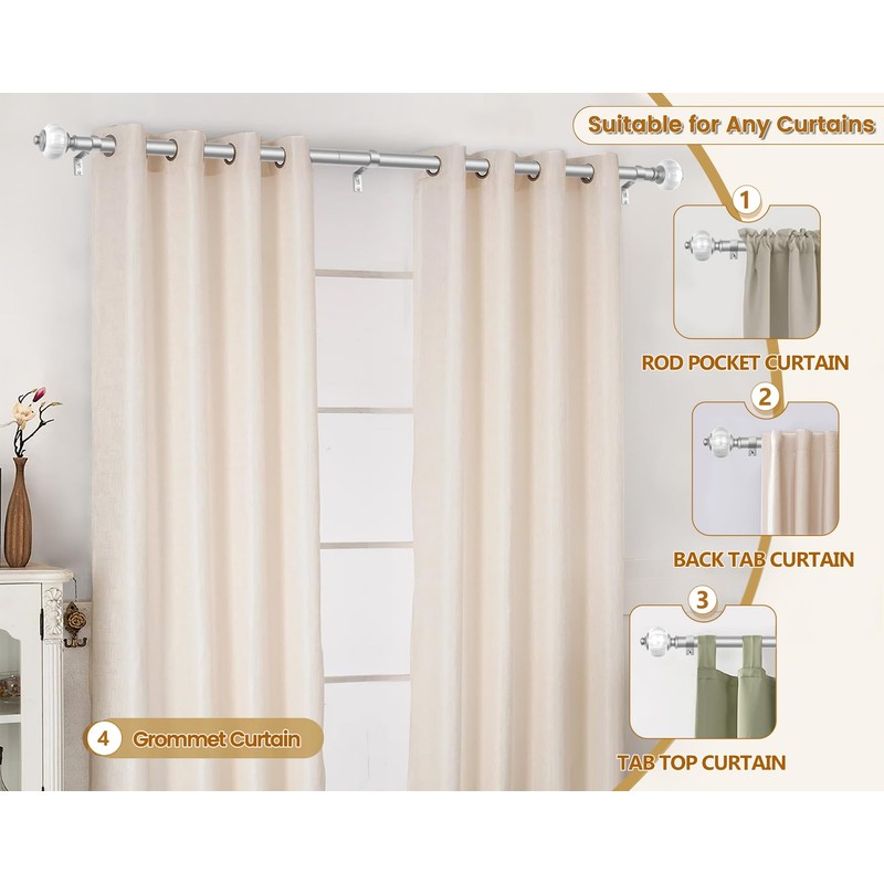 KAMANINA Silver Curtain Rod 32 to 58 Inch(2.6-4.8ft), 1 Inch