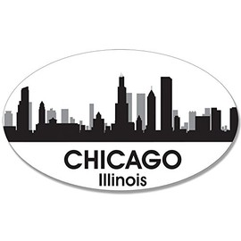 Oval Black and White Skyline of Chicago Sticker (City il Vinyl Decal Native Visit Love (3 x 5 inch)