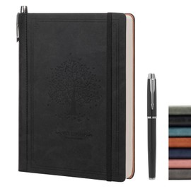 OnMove Lined Notebook Journal for Women Men 320 Pages A5 Hardcover Leather with Pen Holder College Ruled Journals for Work Note Taking Travel School Black