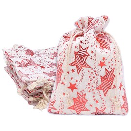 12-Pack 4x6 Reusable Cotton Canvas Muslin Gift Bags w. Drawstrings (Red Stars, Small) - for Presents, Party Favors, Retail, Samples by TheDisplayGuys