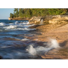 ART.COM Stretched Canvas Print Small Waterfall along the Edge of Miner's Beach at Lake Superior in Pictured Rocks National Seashor by Julianne Eggers, 16" x 12"