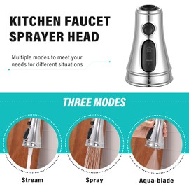 Kitchen Faucet Head Replacement with 9 Adapters, 3-Function Pull Down Faucet Head Attachment, Pull Out Kitchen Faucet Spray Nozzle