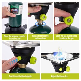 Bottletop Propane Camping Stove with Gas Cylinder Base Lightweight Propane and MAPP Gas Camping Stove with Instant Ignition for Hiking Backpacking and Outdoor Cooking Ultra-Portable Durable Camp Stove