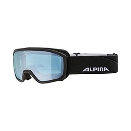 ALPINA Scarabeo JR. Q-Lite Mirrored, Contrast-Enhancing OTG Ski Goggles with 100% UV Protection for Children, Black/Blue, One Size