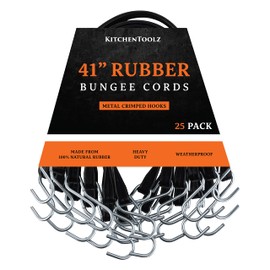 41" Inch 25 Pack Rubber Bungee Cords with Metal Hooks for Flatbed Trucks- Heavy Duty Tarp Tie Down Straps