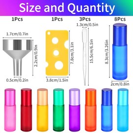 Roll On Glasflaschen f√ºr √Ñtherisches √ñl, 8 St√ºck Roll On Flasche mit Edelstahl Roller, 10ml Leer Roller Flaschen mit √ñffner, Tropfer, Trichter f√ºr √Ñtherisches √ñl, Parf√ºm, Kosmetika, Massage (8 Farben)