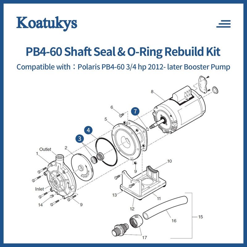Koatukys PB4-60 Booster Pump Shaft Seal & O-ring Rebuild Kit