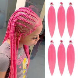 EZ Braids Professional Yaki Texture Synthetic Braiding Hair - 26 Inch Pink Pre Stretched, 6 Pcs/Lot, Hot Water Setting for Box Braids