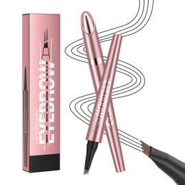 Upgraded 2 Pack Liquid Microblading Eyebrow Pen with 4-Fork-Tip, 3D Magic Eye Brow Pencils for Women, Waterproof Long-lasting Smudge-proof for Natural Eyebrow Shape, Beginner-friendly (A-Dark Brown)