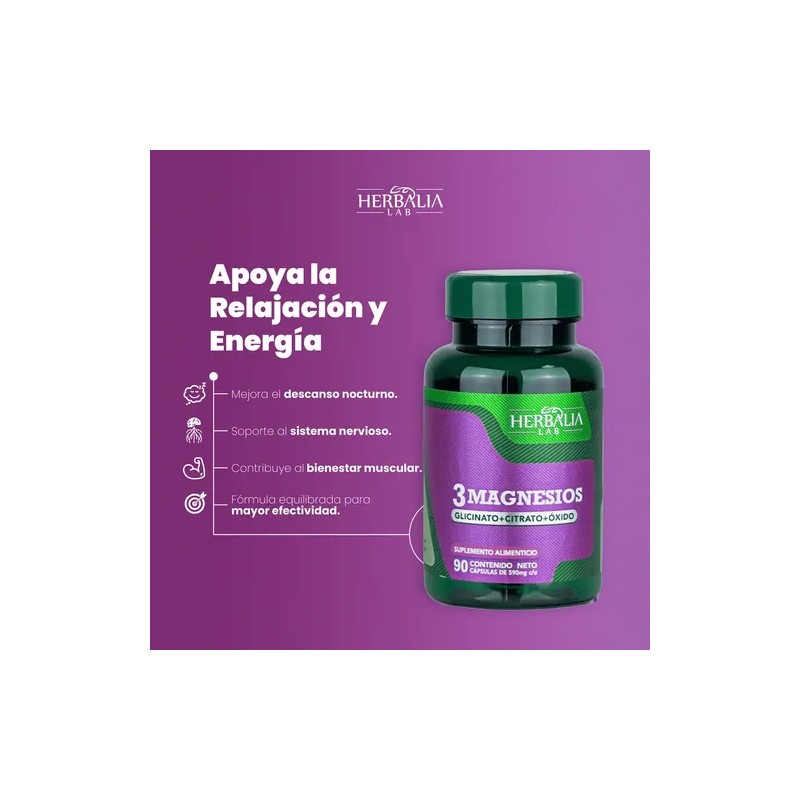 Magnesio Glisinato Citrato Óxido Cápsulas Herbalia Lab Vegano Uds