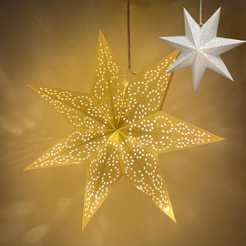Nircho Illuminated Christmas Star, 45 cm, 3D Foldable Paper Star, Hanging Poinsettia, Illuminated, Christmas Decoration, Indoor Paper Star Lighting, Christmas Party Star Fairy Lights (Dotted)