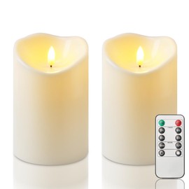 Homemory 4"x6" Outdoor Waterproof Flameless Candles with Timers and Remote Control, Battery Operated Candles, LED Plastic Candles, Ivory White, Set of 2