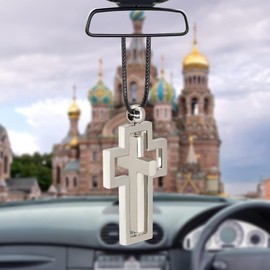OROPN Cross Pendant for Car Rear View Mirror Hanging Ornaments Cross Charm Car Interior Mirror Accessories Decor Ornament Jesus Cross Necklace Men Women Christian Gifts Accessory (Rotatable Cross)