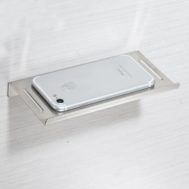 Hallyware Bathroom Small Cell Phone Shelf Stainless Steel Anti-Slip Phone Holder Stand Wall Mounted for Small Speaker Smartphone Baby Wipes, Brushed