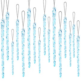 Glass Icicle 3.5-7.8 Inch Twisted Glass Icicle Christmas Ornaments Icicle Decorations Hanging (Light Blue,25 Pcs)