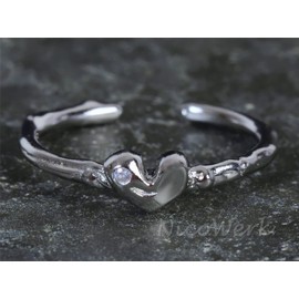 NicoWerk SRI882 Women's Silver Ring Heart Made of 925 Sterling Silver Petite Playful Smooth with Stone Zirconia Adjustable Open, Metal