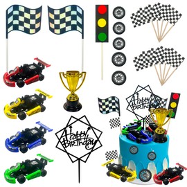MEMOVAN - Decoración para tartas de coche de carreras, 23 piezas, decoración para tartas de coche de carreras, decoración de tartas de cumpleaños para niños, suministros de fiesta