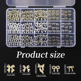 135pcs Metal Bow Nail Charms, 5 Styles of Metal Bow Nails Decoration for Women Fingernail Creative Art Decor and Manicure DIY Accessory