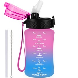 GOPPUS 350ml/12oz Kids Water Bottle With Straw Tritan Drinks Bottle with Strap Small Toddler Juice Bottles with Flip Top Lid Leakproof Children's Bottles with Time Marking Spillproof BPA free Girl Boy