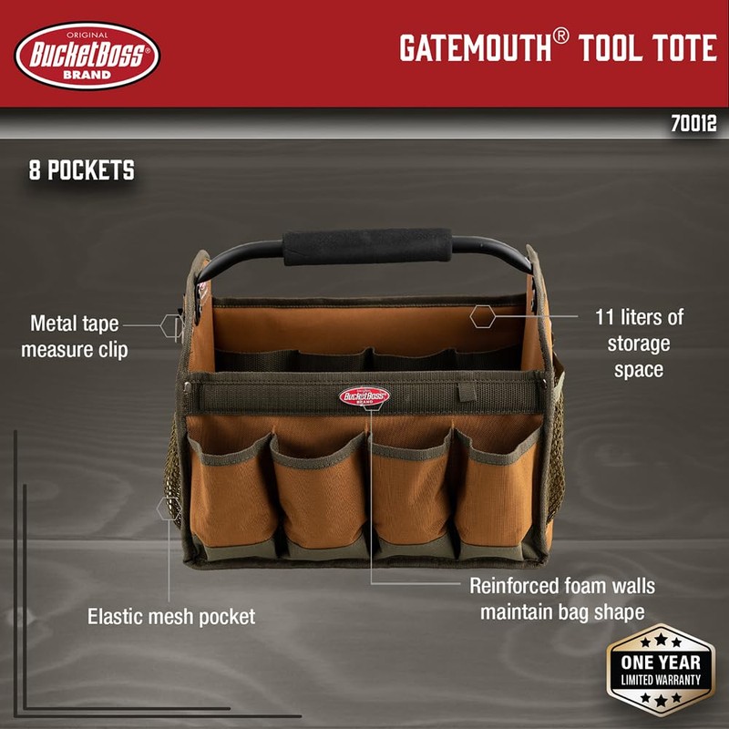 Bucket Boss Gatemouth Tool Tote in Brown, 70012, 11 liters