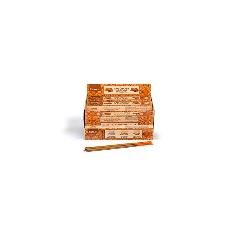 Tulasi Cinnamon Nag Champa, 15 Sticks x 12 Packs, Black,