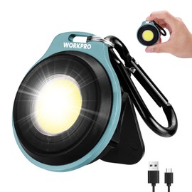 WORKPRO COB Keychain Work Light, Rechargeable Magnetic EDC Keychain Flashlight, Mini Pocket Carabiner Flashlight with Hat Clip, 3 Light Modes Emergency Light for Camping, Hiking and Fishing, Blue