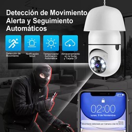 HJDWQN 2.4GHz WiFi Foco con Camara de Seguridad, Cámara de Seguridad Exterior, Cámara HD de 360° A Todo Color con Visión Nocturna Detección de Movimiento Alerta