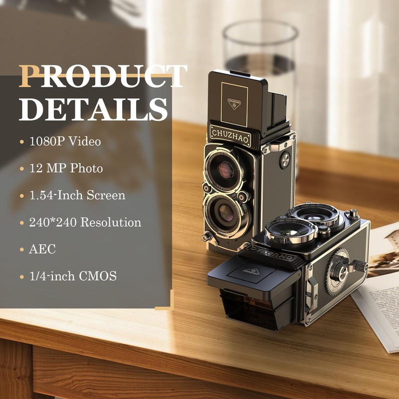 Retro Mini Digital Camera, 1080P FHD Video 12MP Autofocus Vlogging