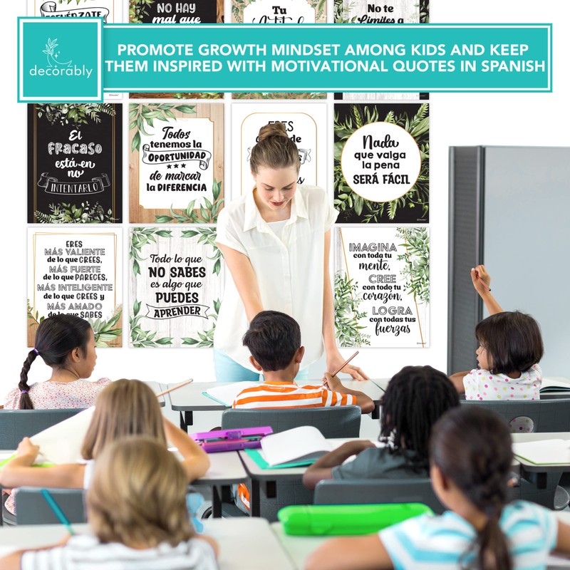 Decorably Spanish Motivational Posters for Kids, 15 Spanish Posters for